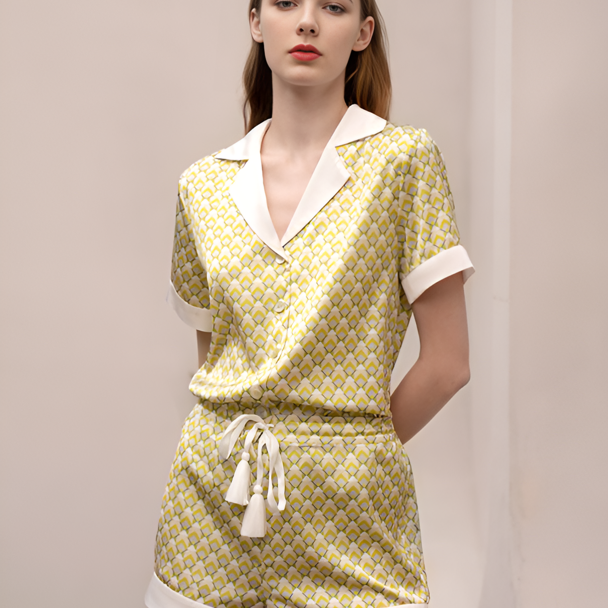 Golden Glow Silk Pajamas Short Pjs 2Pcs