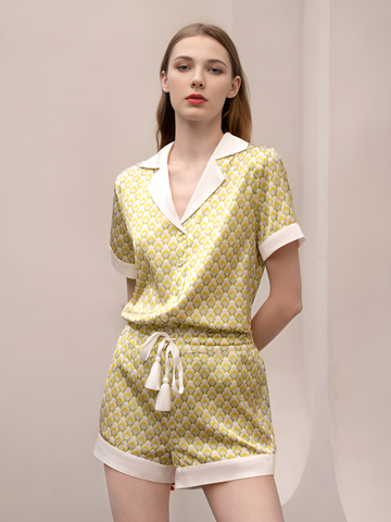 Golden Glow Silk Pajamas Short Pjs 2Pcs