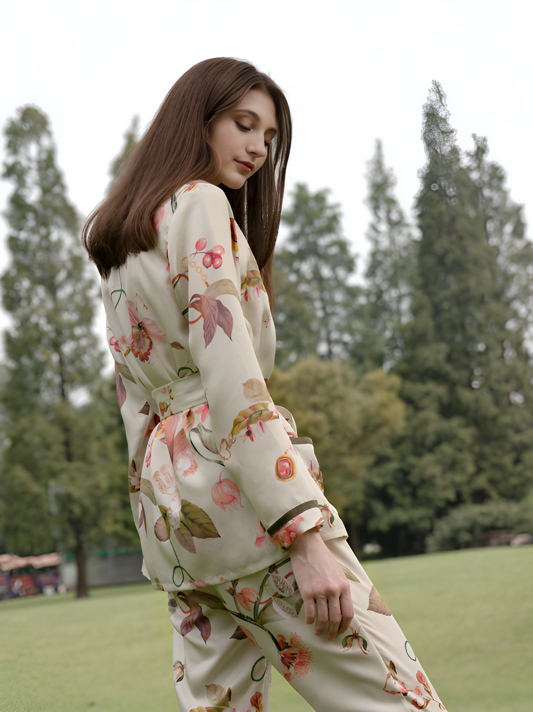 Floral Dream Silk Pajamas long-sleeved Pjs Set 2Pcs