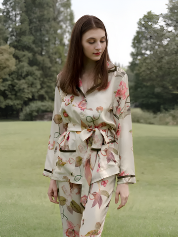 Floral Dream Silk Pajamas long-sleeved Pjs Set 2Pcs
