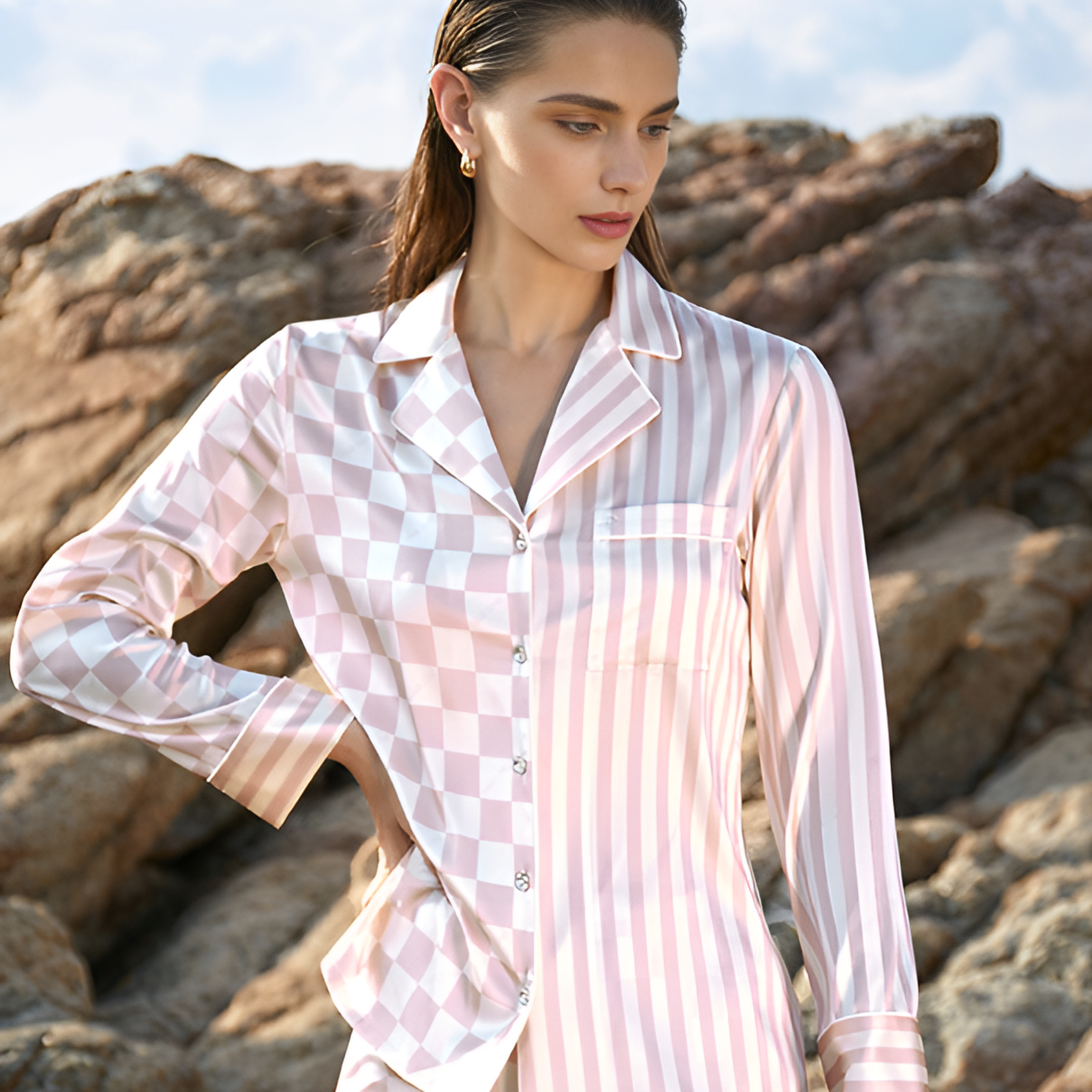 Minimalist Silk Pajamas long-sleeved Pjs Set 2Pcs