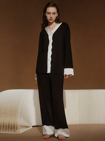 Timeless Noir Silk Silk Pajamas long-sleeved Pjs Set 2Pcs