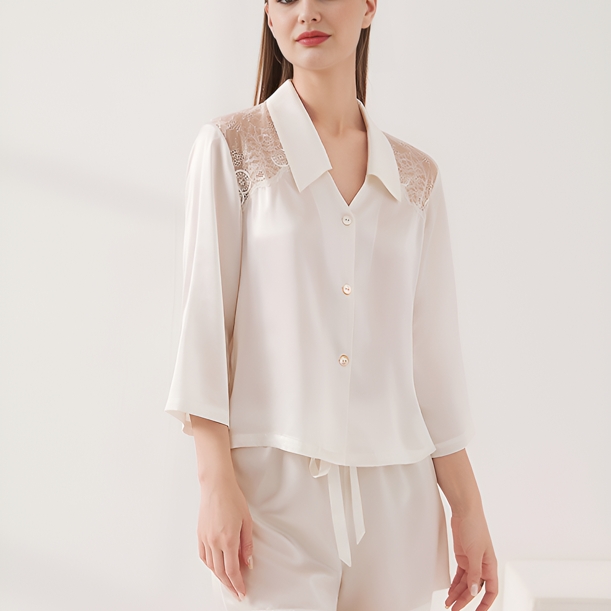 Enchanted Dawn Silk Silk Pajamas long-sleeved Pjs Set 2Pcs