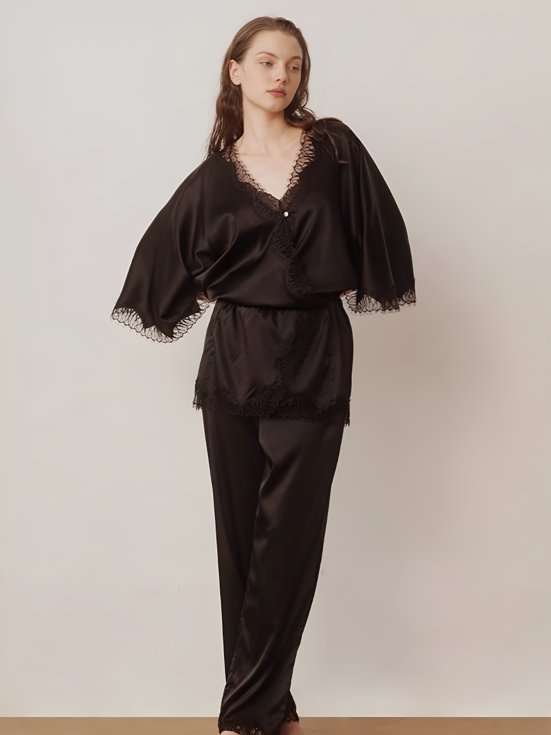 Moonlit Elegance Silk Silk Pajamas long-sleeved Pjs Set 2Pcs