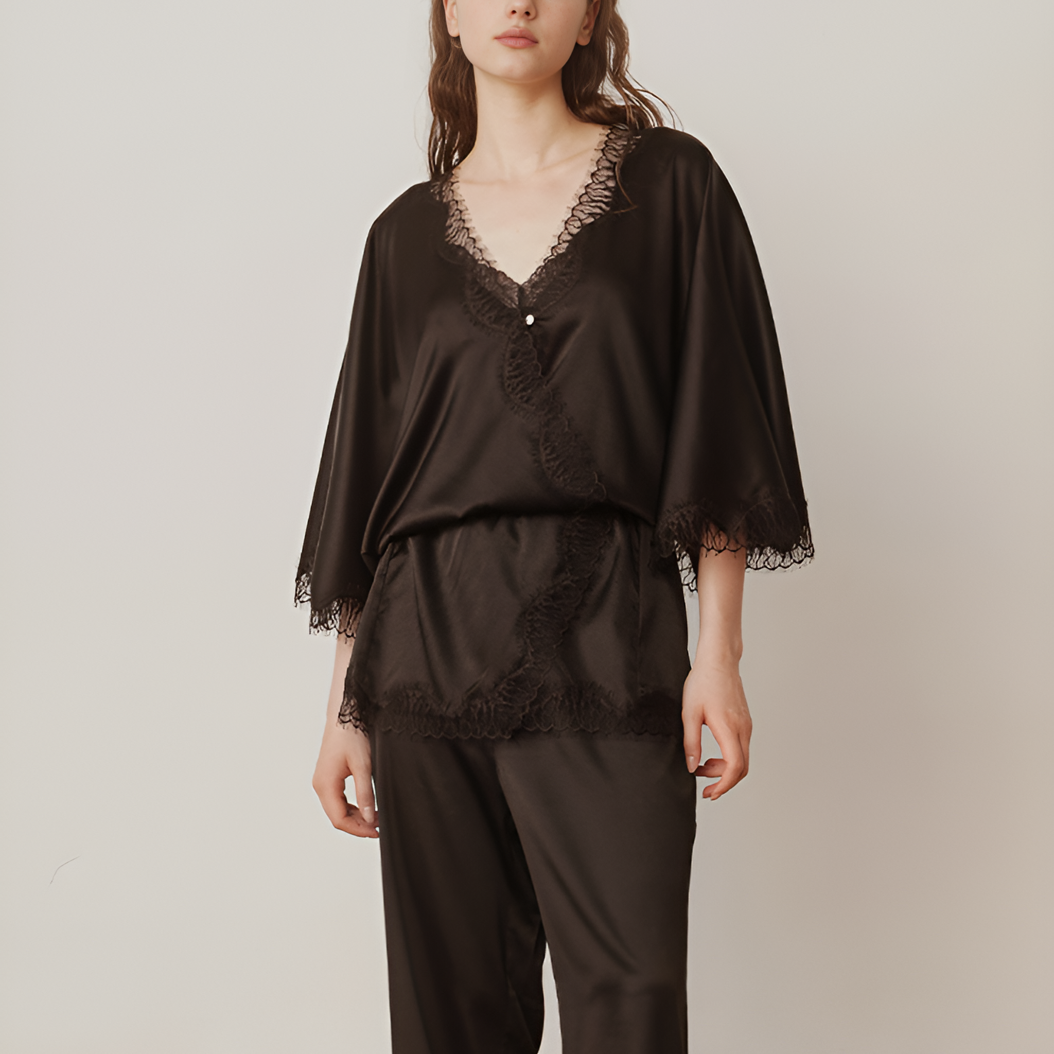 Moonlit Elegance Silk Silk Pajamas long-sleeved Pjs Set 2Pcs