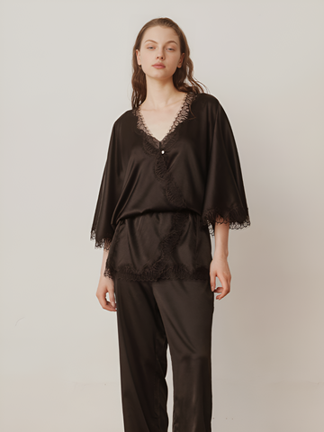 Moonlit Elegance Silk Silk Pajamas long-sleeved Pjs Set 2Pcs