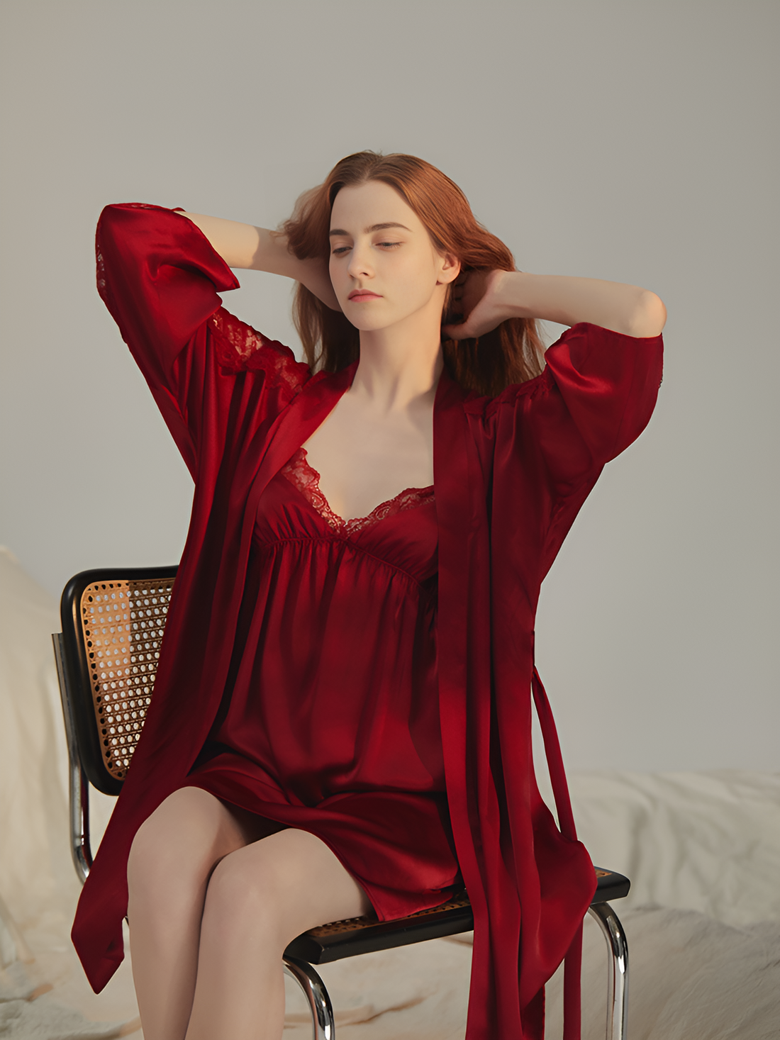 Sunrise Glow Silk Belted Wrap Womens Robe