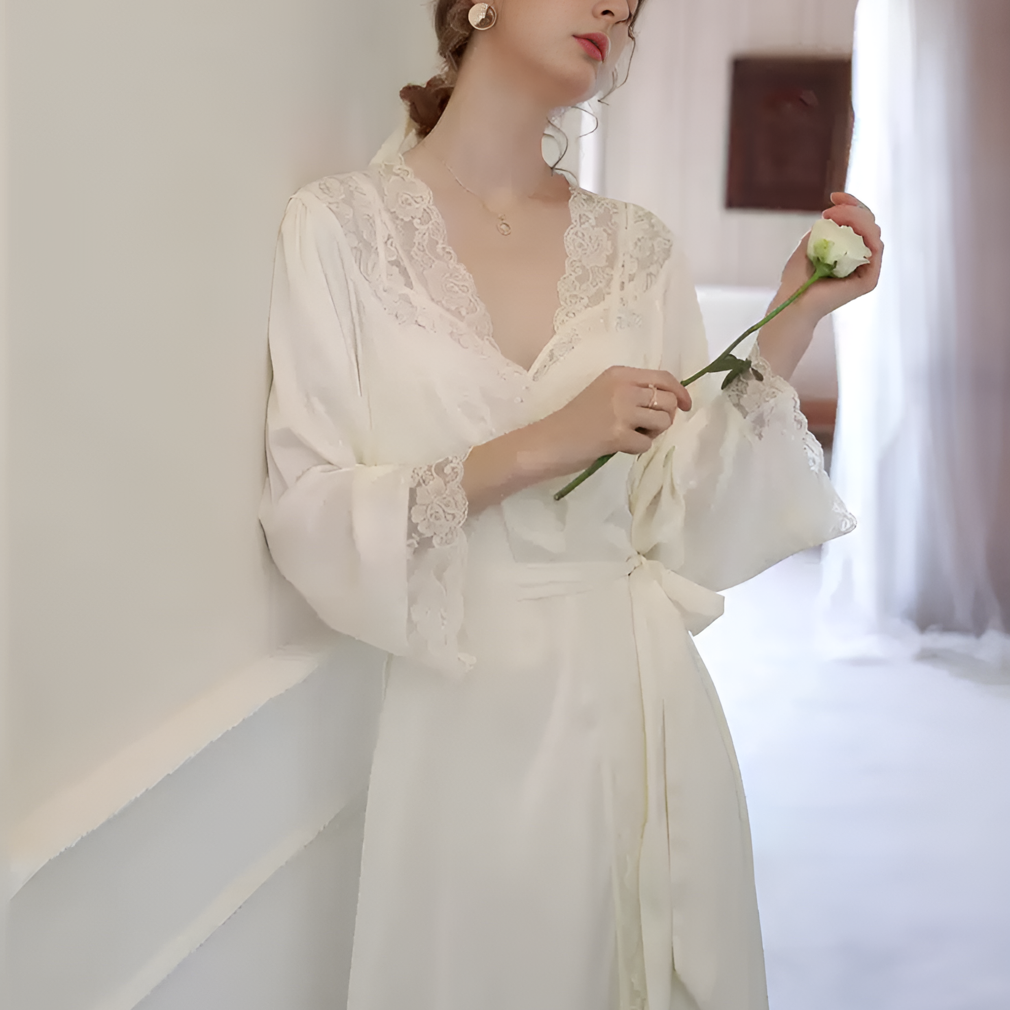 Raceful Flutter Silk Belted Wrap Womens Robe