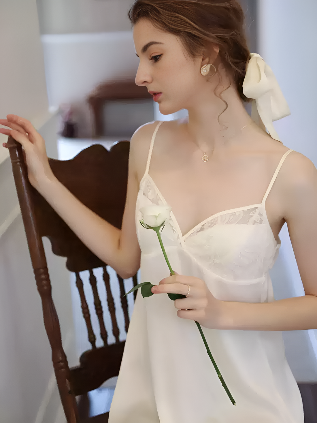 Gossamer Glow Spaghetti Strap Short Silk Nightgown/Dress