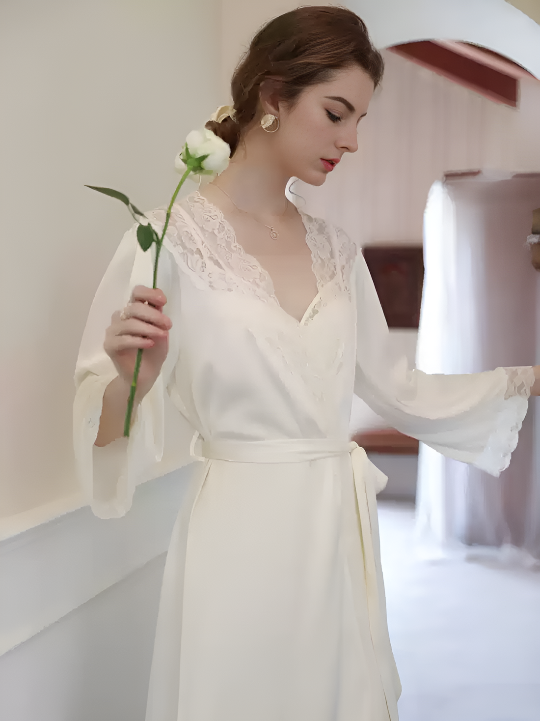 Raceful Flutter Silk Belted Wrap Womens Robe