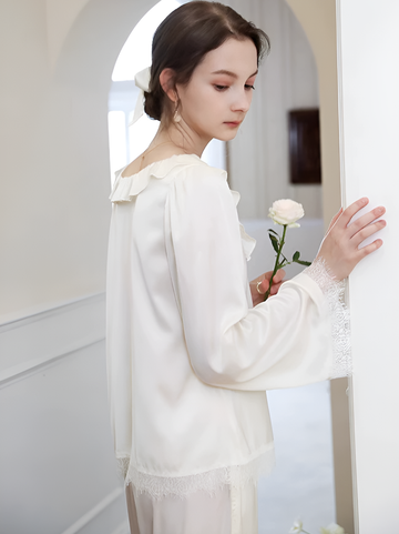 Ruffled Dream Silk Pajamas Long-sleeved Pjs Set 2Pcs