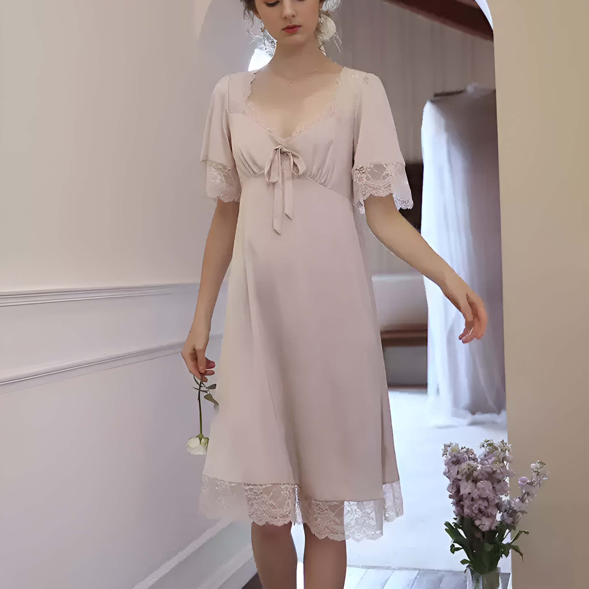 Twilight Serenade Spaghetti Strap Short Silk Nightgown/Dress