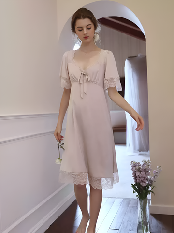 Twilight Serenade Spaghetti Strap Short Silk Nightgown/Dress