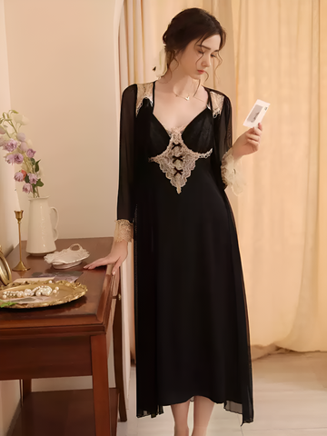 Delicate Petal Spaghetti Strap Long Silk Nightgown/Dress