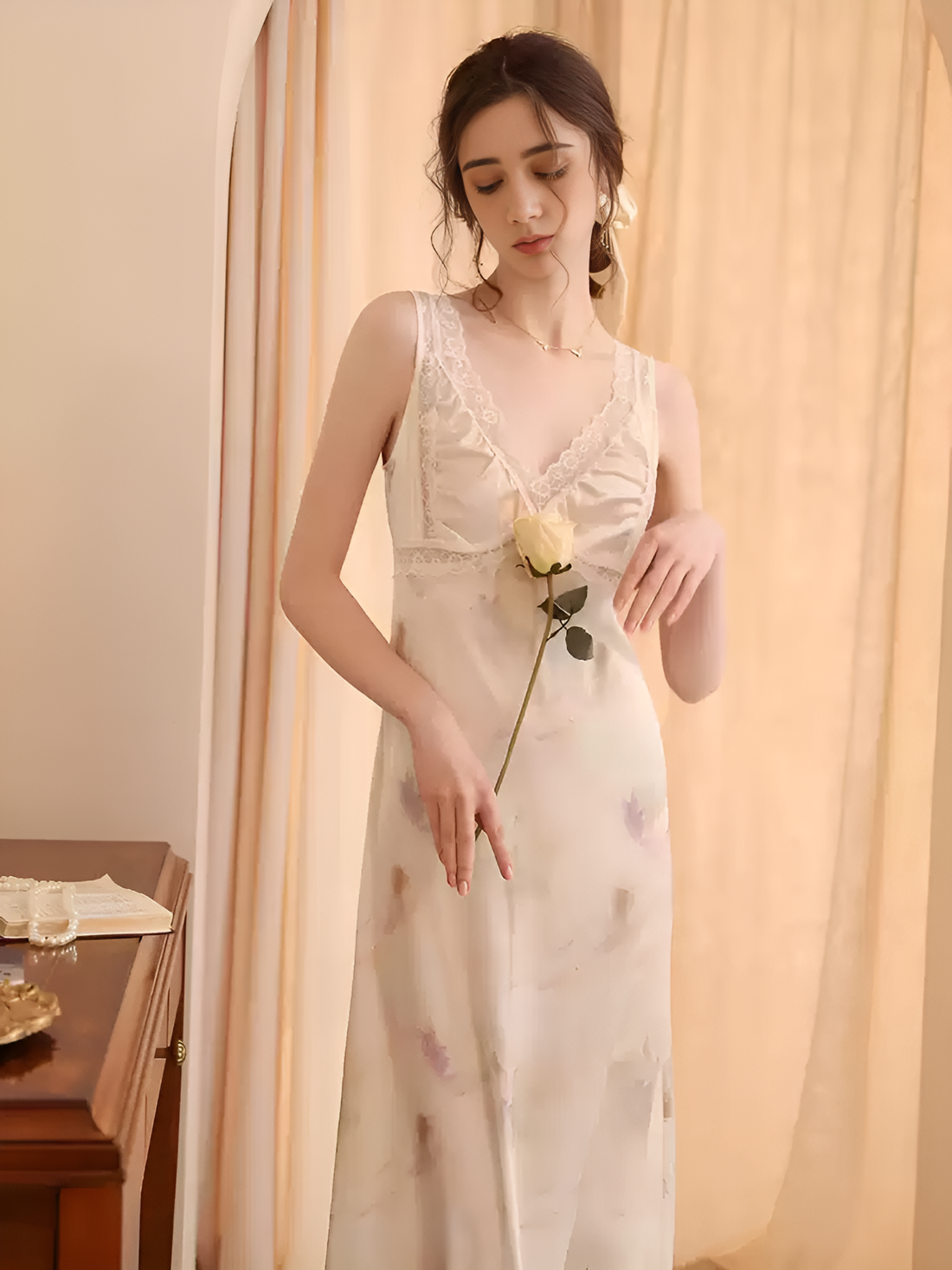 Serenade Spaghetti Strap Long Silk Nightgown/Dress