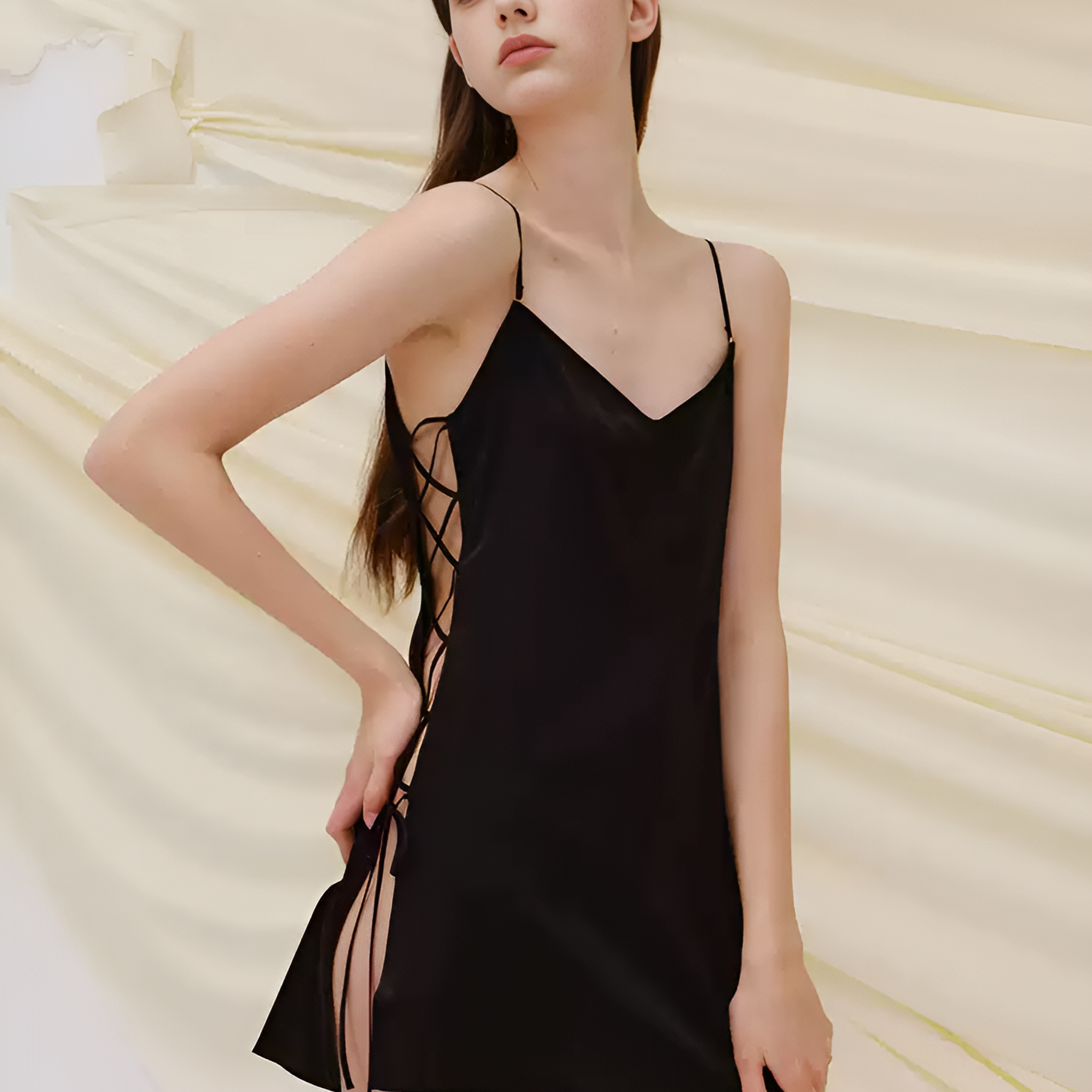 Blush Satin Ribbon Spaghetti Strap Short Silk Nightgown/Dress