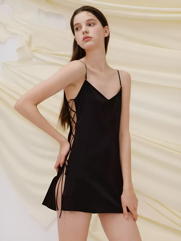 Blush Satin Ribbon Spaghetti Strap Short Silk Nightgown/Dress