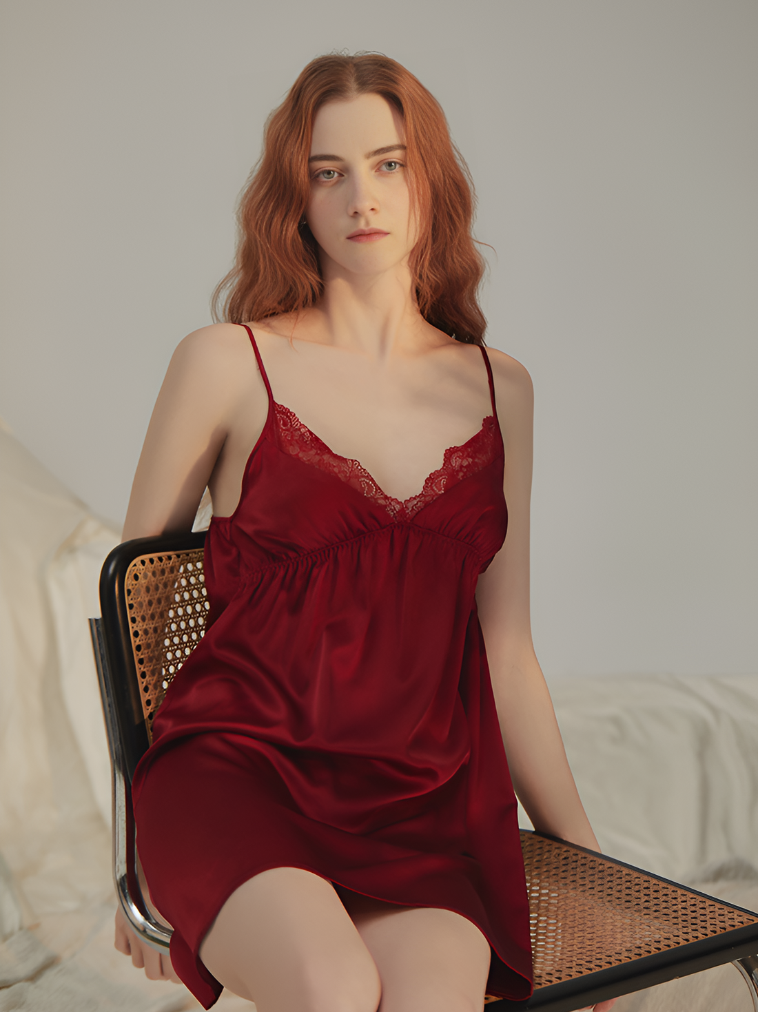 Ruby Night Spaghetti Strap Long Silk Nightgown/Dress